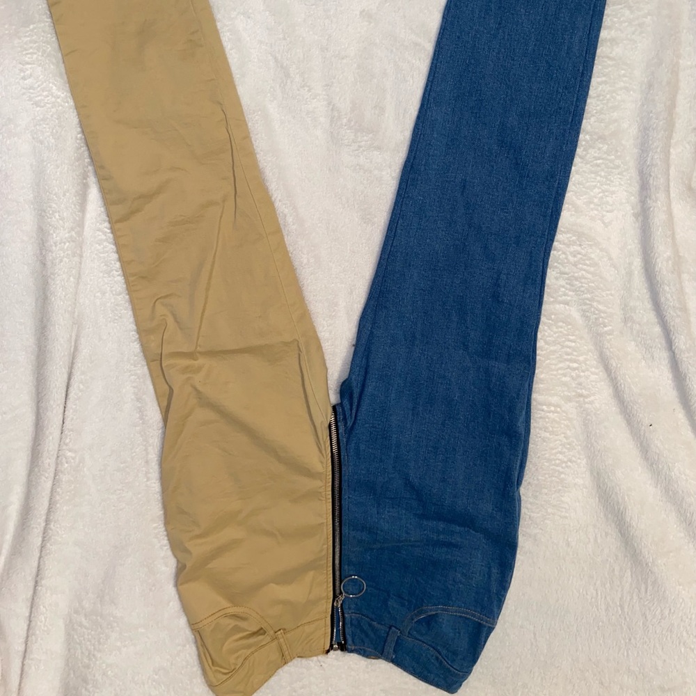two tone skinny jeans with zipper